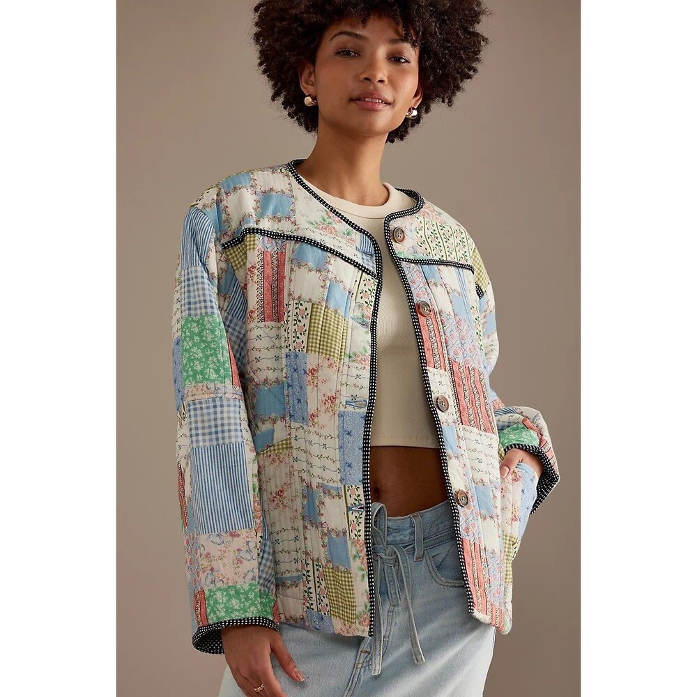 Damson Madder Macy Quilted Jacket Floral Printed Long Sleeve Oversized S 287114